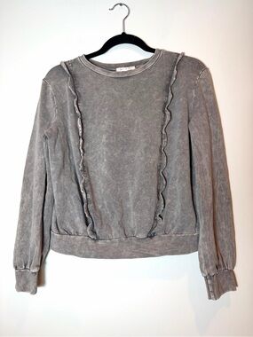 Eri & Ali Anthropologie Weckerlie Scalloped Sweatshirt Mineral Wash Gray SZ Med